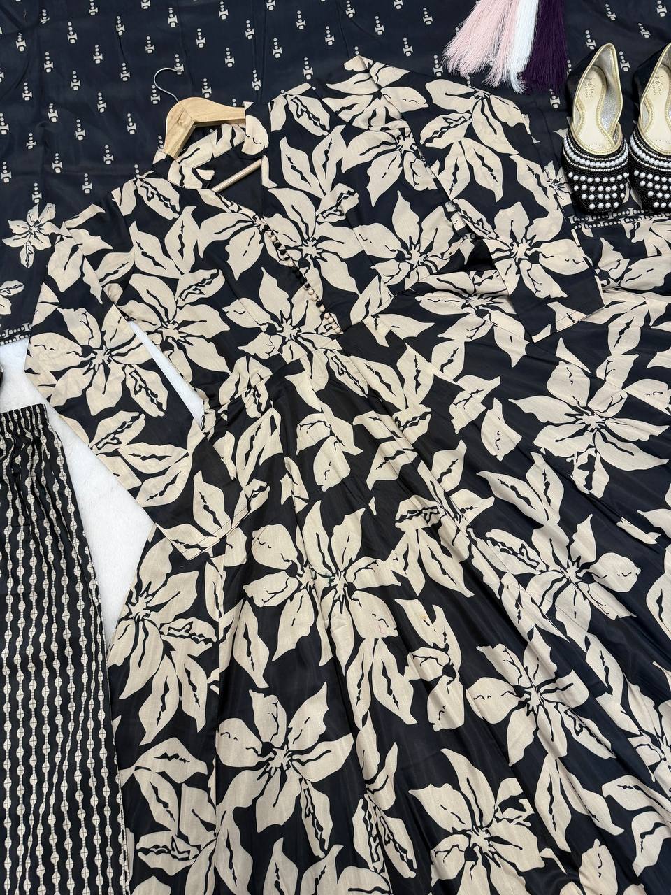 Crimson Noir Floral Couture Set